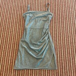 Honey and Rosie Square Neck Pleated Side Sequin Dress